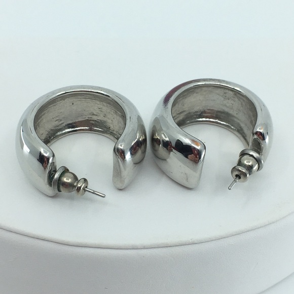 Coach Chunky Silver Tone Hoop Earrings with Dust Bag - Picture 7 of 12